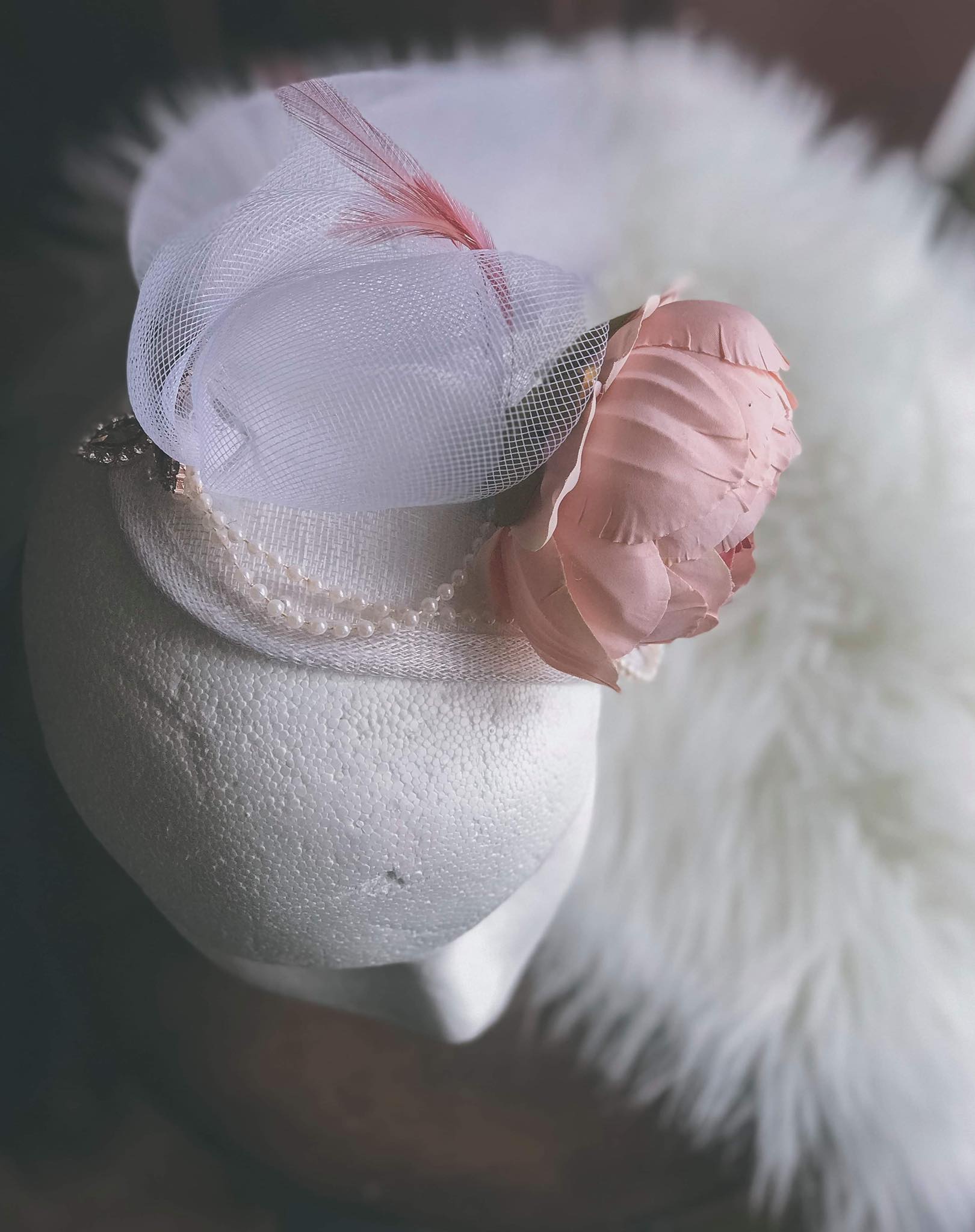 Floral White Millinery Sinamay Haberdashery Hat